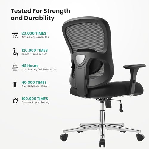 Image of EUREKA ERGONOMIC Big and Tall Office Chair for Heavy People, Hoss 500lbs Heavy Duty Office Chair Mesh Ergonomic Desk Chair with Armrest, Rolling Chair with Wide Comfy Seat for Adult, Black