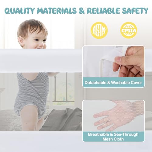 Image of BABY JOY Double Sided Bed Rail Guard, 2 Pack, Extra Long, Swing Down for Convertible Crib, Folding Baby Safety Bedrail for Kids Twin Full Size Queen King Mattress, Rails for Toddlers (White, 60 inch)