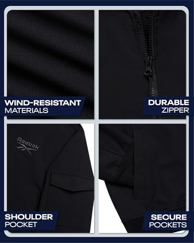 Image of Reebok Mens Rain Jacket - Full Zip Up Lightweight Water Resistant Windbreaker Soft Shell Collar Rain Coat for Men (S-XL)