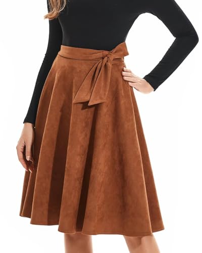 DIASHINY Knielanger Rock aus Wildlederimitat für Damen, hohe Taille,...