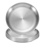 QUARKZMAN 6Pcs Platos Cena Acero Inoxidable 5.5' Redondos Juego Platos Planos Metal Para Restaurantes Cocina Postre Ensalada Comida Camping Aire Libre Plata