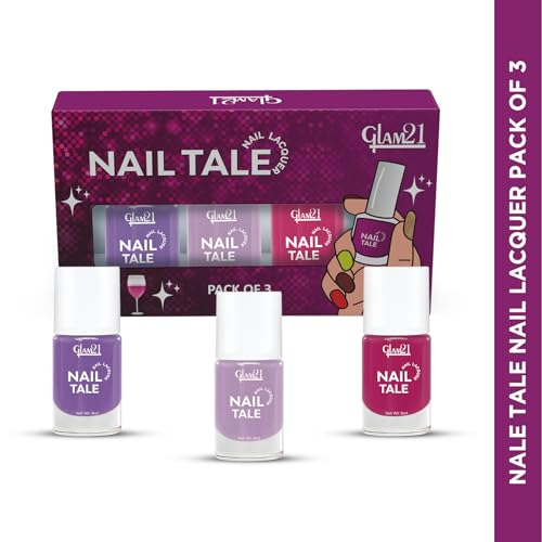 Image of Glam21 Nail Tale- Nail Lacquer|Set of 3|Multicolor|Quick Drying Nail Polish| Glossy Gel Finish Nail Kit | Highly Pigmented & Long Lasting | Chip Resistance|9ml Each|Shade-03