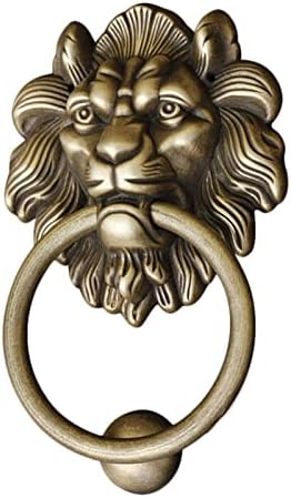XOUVY Door Knocker Large Antique Bronze Lion Head Door Knockers, Classical Solid Brass Gate Handle Fiercely Lion Pull Rings(Color : S 10cm 3.93INCH) (M 12cm 4.72inch) (S 10cm/3.93inch)