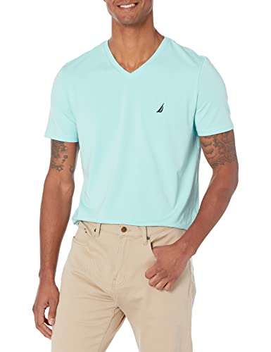 Nautica Men's Short Sleeve Solid Slim Fit V-Neck T-Shirt, Harbor Mist, Medium - image 1