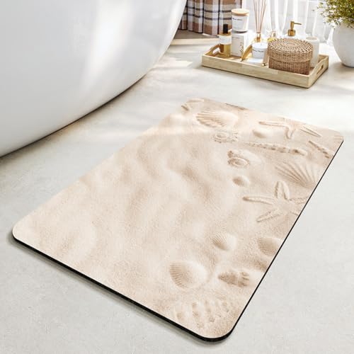 Alfombra Baño Diatomita 40X60Cm La Playa Secado Rapido, Agua Súper Absorbente Alfombrilla De Baño Antideslizantes,Suave Y Acogedora