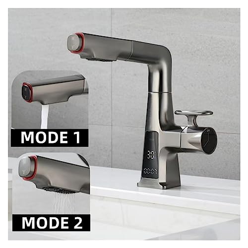 Grifo monomando de lavabo con pantalla digital de temperatura y caño extraíble blanco 3