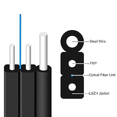 FTTH Outdoor Optical Fiber Drop Cable,G657A1,1 Core Single Mode,LSZH Black Jacket,1 Steel Wire+2 FRP Strength Member,1000 Meters/Roll