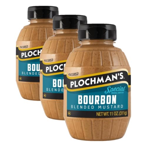 Image of Plochman's Bourbon Mustard, 11 oz Bottle. Spicy Brown Mustard (Pack of 3)