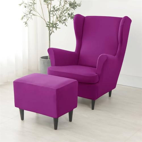Fundas elásticas para sillón orejero con reposapiés juego de 2 lavables contra manchas y roces