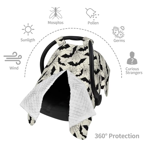 Image of Black Bat Baby Car Seat Canopy Nursing Cover for Newborn Car Seat Breastfeeding Covers Blanket Newborn Shower Gift