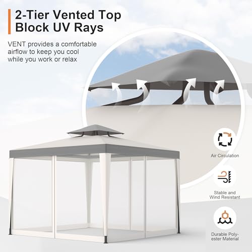 Patio Gazebo Tent Outdoor Canopy Shelter 10\'x10\' with Removable Netting,100 Square Feet of Shade for Garden, Backyard Deck and Lawns (Gray)