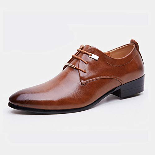 HOOENG Dress Oxford Shoes for Men Lace Up Pointed Burnished Toe PU Leather Derby Shoes Slip Resistant Rubber Sole Non Slip Prom(Color:Brown,Size:10)2