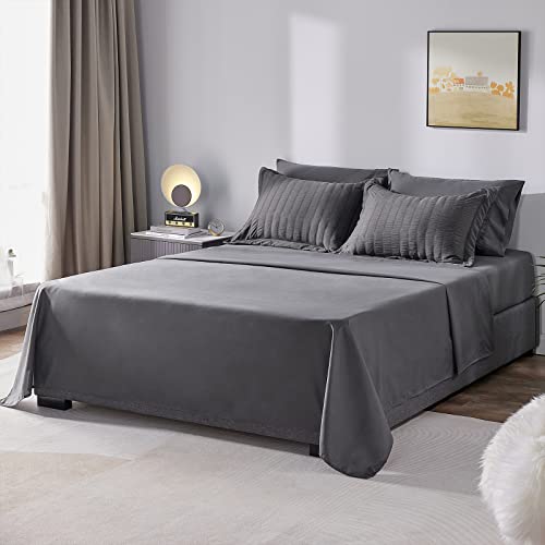 Cozylux Queen Seersucker Comforter Set With Sheets Dark Grey Bed In A Bag 7-Pieces All Season Bedding Sets With Comforter, Pillow Sham, Flat Sheet, Fitted Sheet, Pillowcase #TOP4