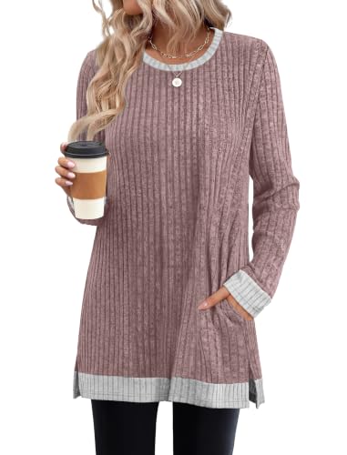 Image of Sampeel Long Sleeve Shirts for Women Tunic Sweaters Fall Fashion Outfits
