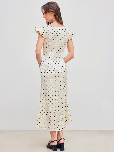 CIDER Holiday Dress Polka Dot Lace Trim Sweetheart Neck High Waist Maxi Dress Wedding Guest Sleeveless4