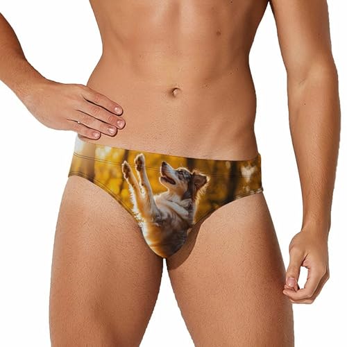 Australian Shepherd Autumn Men's Swim Brief Sexy Bikini Swimwear Swimsuit Trunks Bathing Suits