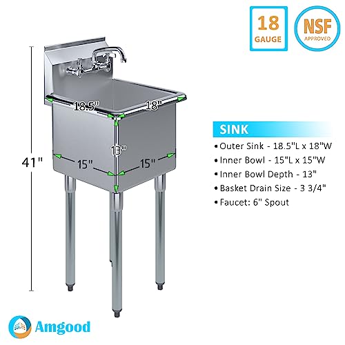 Stainless-Steel-Prep-Utility-Sink-With-Faucet-304-Stainless-Steel-NSF-Inner-Bowl-Size15-x-15-Overall-Size-185-x-18-Restaurant-Kitchen-Laundry-Garage Stainless Steel Prep Utility Sink With Faucet 304 Stainless Steel NSF Inner Bowl Size15 x 15 Overall Size 185 x 18 Restaurant Kitchen Laundry Garage