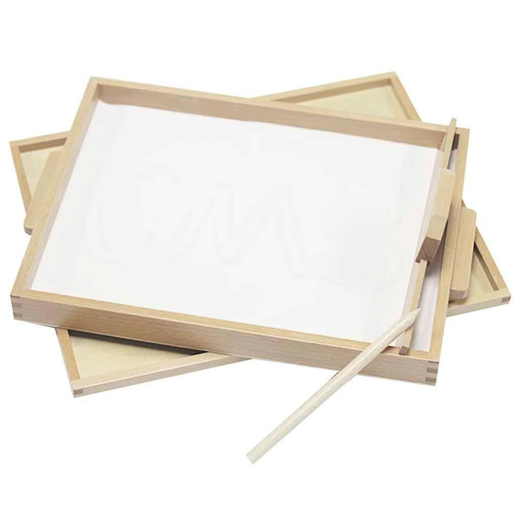Vassoio per Scrivere nella Sabbia in Legno Montessori | Scatola Tracciare nella Sabbia con Stilo Legno, Giocattolo Educativo Disegno nella Sabbia Pre-Scrittura Scuola Materna
