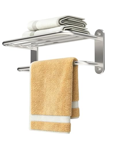 RUACQ 18 Inch Towel Racks for Bathroom Wall Mounted, Brushed Nickel | 2-Tier Towel Shelf with Towel Bar, Hotel Style Towel Rack with Shelf, 304 Stainless Steel Towel Storage for Lavatory