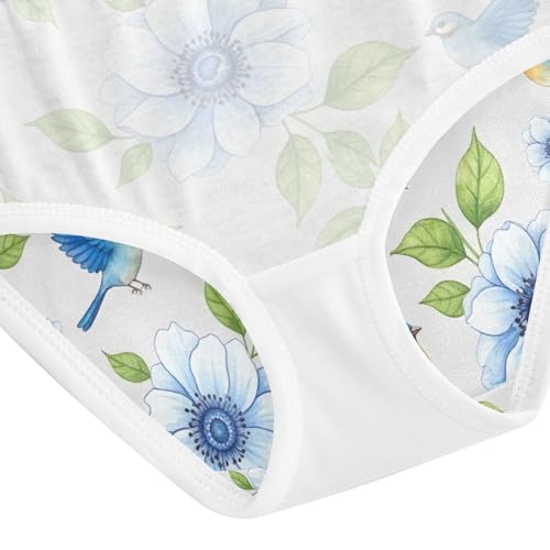 Blue White Flowers Green Leaves Blue Birds Underwear Toddler Girl, Kids Underwear, 2T–8 Years4