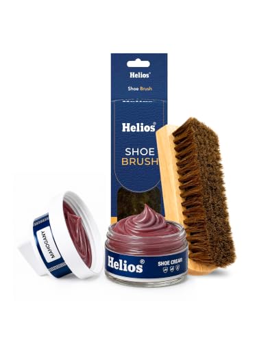 Image of Helios Leather Shoe Cream Polish 48 GM with Applicator & Natural Hair Brush | Shoe Polish for Boots, Bags, Belt & Jacket | Leather Conditioner & Shine Care Kit