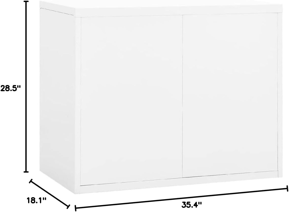 Filing Cabinet,Locking Storage Cabinet,Under Desk Cabinet,2 Drawers with 3 Sections Ballbearing Runners,Drawers can be Fully Extended, White 35.4"x18.1"x28.5" Steel