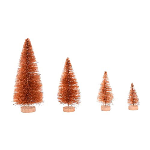 LSFYYDS Mini Christmas Trees, 4 Sizes Artificial Christmas Tree Bottle Brush Trees Christmas, Sisal Snow Trees with Wooden Base, Tabletop Miniature Pine Trees for Crafts, Xmas Table Decor(4 Orange)