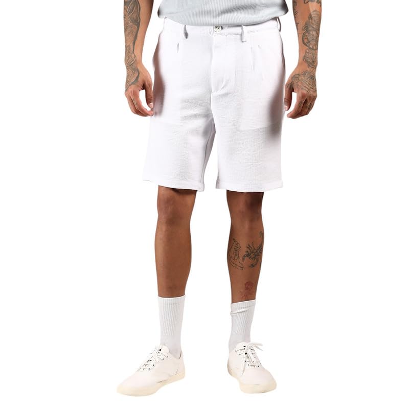Image of CAHOOT Men's Wrinkled Tailored Shorts for Casual Wear | Mid-Rise | Regular Fit | Button Closure | Shorts Crafted with Comfort Fit for Everyday Wear
