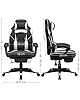 SONGMICS Fauteuil de Bureau, Chaise Gaming, Réglable, Repose-Pieds Télescopique, Mécanisme à Bascule, Appui-tête, Support Lombaire, Charge 150 kg, Noir d'encre et Blanc Nuage OBG73BW
