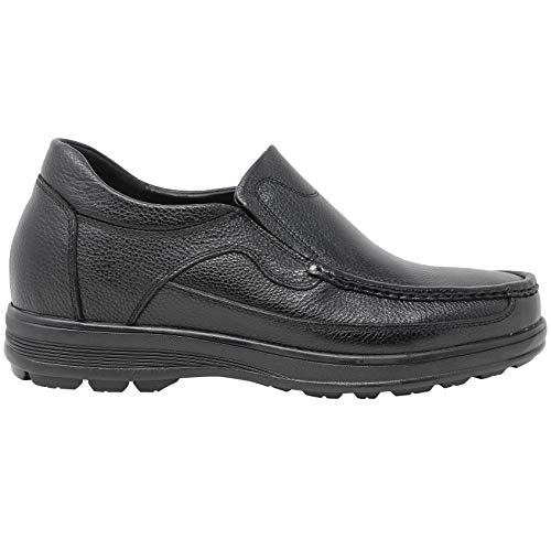 CALTO Men's Invisible Height Increasing Elevator Shoes - Black Premium Leather Slip-on Lightweight Casual Loafers - 3 Inches Taller - G1825 - Size 12 D(M) US3
