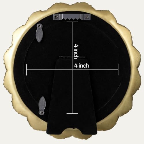 Image of eletecpro 4x4 Round Picture Frame Glass Cover, Gold | Retro Ornate Gold Photo Frame for Tabletop or Wall Mount Decor