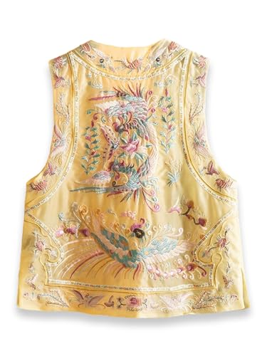Chaleco de verano amarillo de seda para looks elegantes de día y noche HangErFeng 4