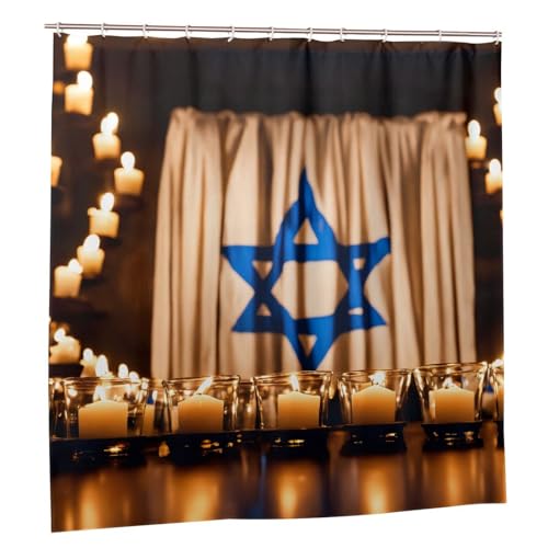 Rideau de douche imprimé drapeau israélien en textile lavable 183x183cm - 3