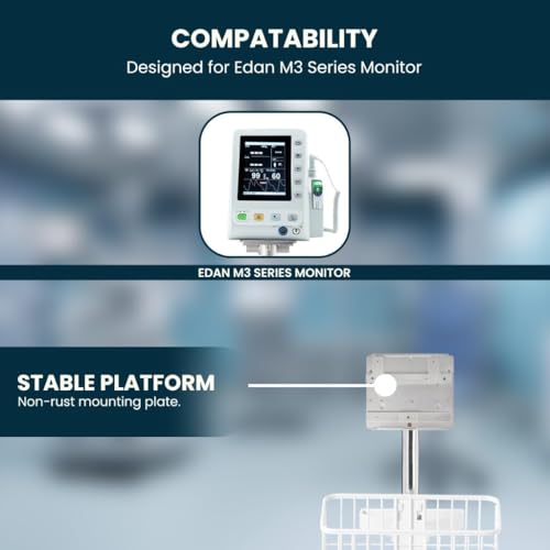 Rolling Stand for Edan M3 Series Vital Signs Monitor, (Monitor NOT Included), Blood Pressure Cuff Basket, Adjustable Pole, and Cord Organizer