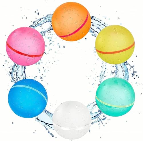 Falafoty 6PCS Reusable Water Balloons for Kids, Magnetic Self-Sealing Quick Fill Water Balloons, Fast Fillable Water Bombs Spray Balls for Summer Garden Pool Beach Outdoor Toy,Party Games Water Toy
