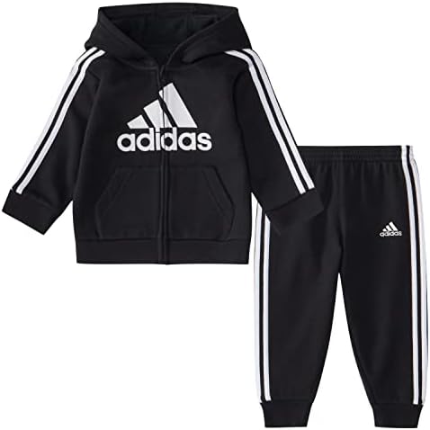 adidas Boys' 2-Piece Long Sleeve Essential Fleece Jacket Set, Black, 4