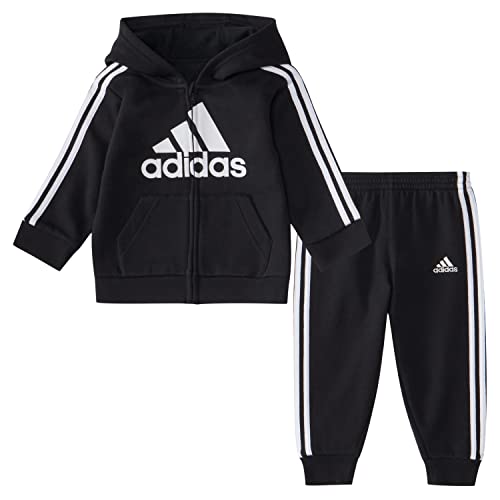 Adidas Boys' 2-Piece Long Sleeve Essential Fleece Jacket Set, Black, 4 #TOP22