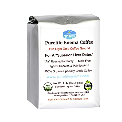 Purelife Enema Coffee- 5 Lbs. - Pre-Ground - Organic Ultra Light Gold Air Roast-Ground-High Potency - Lab Tested Mold, Fungus & Mycotoxin Free - Ships Fresh - Gerson Accepted