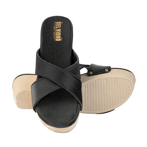 Image of Women Slip-On Open Toe Sandals with Criss Cross Broad Straps, Casual Daily Wear Footwear
