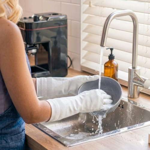 Image of White Multipurpose Rubber Gloves| Cleaning| Kitchen| Dishwashing | Gardening | Pet Care | Painting | Reusable| Non-Slip| Latex-Free| Heavy Duty| Waterproof|- 15 INCH. (1 WHITE) |