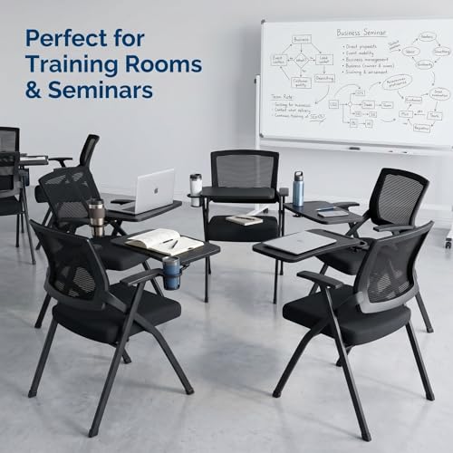 Image of 20 PackFolding Training Chair with Tablet Arm & Cup Holder, Commercial Grade Conference Room Chairs with Writing Board, Space Saving Foldable Classroom Chairs for Seminar, School, Church black