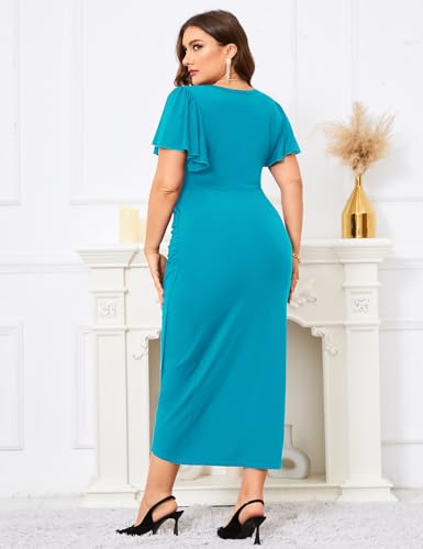 Image of ZOMVA 2024 Plus Size Cocktail Dress Comfortable Bell Sleeves Wedding Guest Square Neck Semi Formal