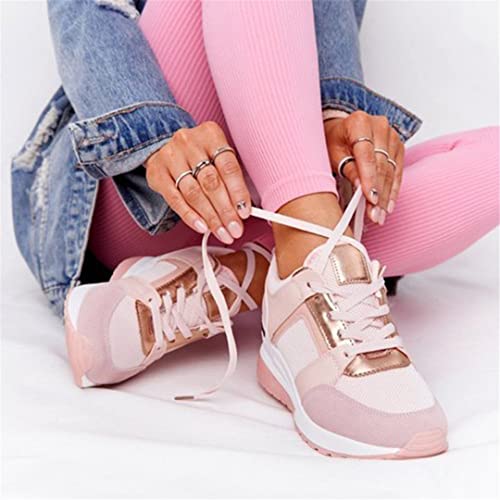 Women's Breathable Leather Lace-Up Sneakers Wedge Sports Shoes Vulcanized Shoes3