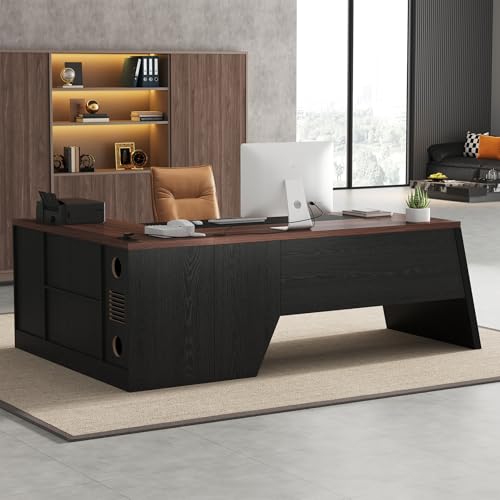 L-Shaped Executive Desk with Power Outlet, 78-Inch Large Office D...