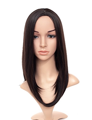 MXXWIG Synthetic Straight Black Wigs for Women Shoulder Length Middle Part Natural Black Color Wig Heat Resistant Fiber Daily Wig 18 Inch Color 2#
