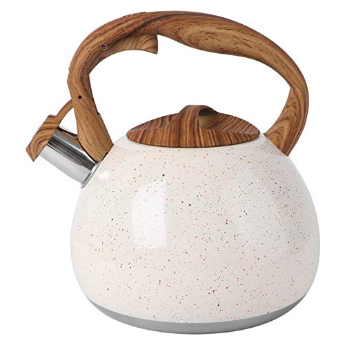 Hemoton - Hervidor de agua con mango de madera, color blanco