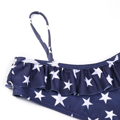 Image of QPANCY Girls One Shoulder Swimsuits Kids Two Piece Bathing Suits Ruffle Beach Swimwear