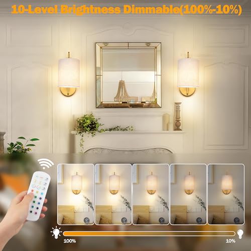 Image of MATAMEYE Battery Operated Wall Sconce Set of 2, Gold Wall Light Fixture