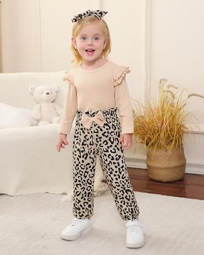 Image of SANMIO Toddler Girl Clothes Cute Ruffle Sleeve Shirt Floral Pants Headband