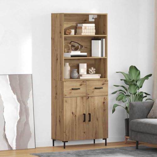 Mueble de madera con puertas y cajones de 69,5x34x180 cm estilo aparador alto de salón 3